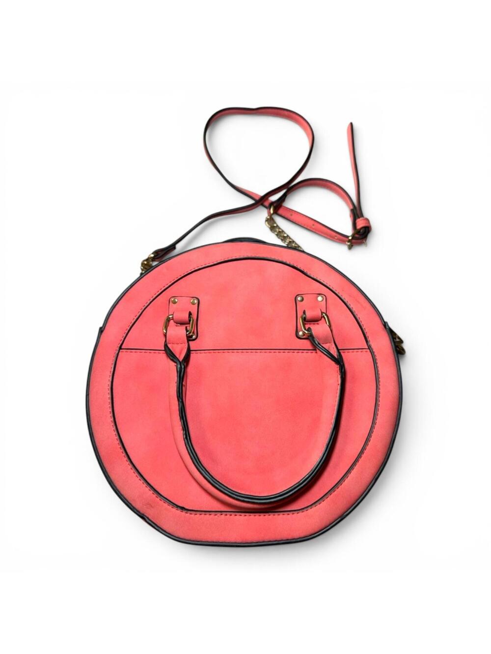 Round Amanda Blu Leather Peachy Purse Blush Orange Red Vintage Unique y2k EUC